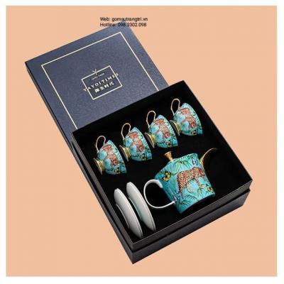 BỘ ẤM TRÀ RỪNG NHIỆT ĐỚI VIỀN VÀNG 9 MÓN